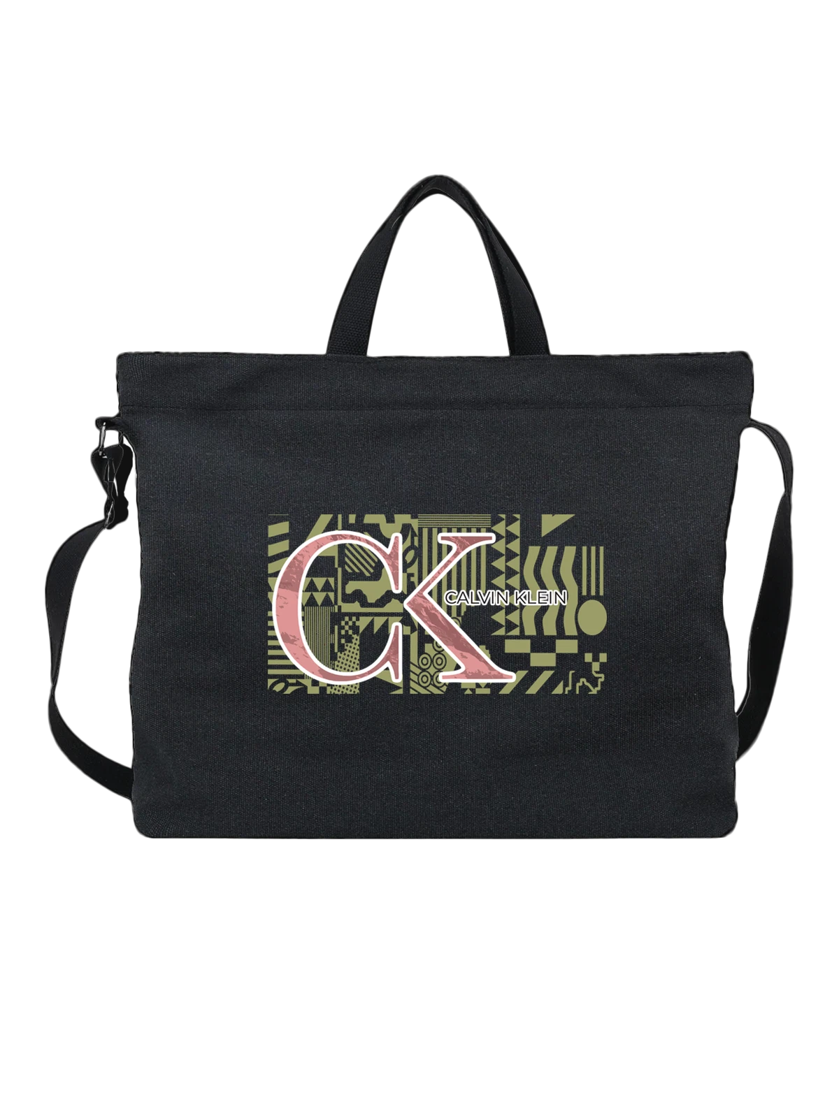 Сумка Calvin Klein с крупным логотипом CK чёрная с принтом — модный графический принт — Чёрная, фото 1