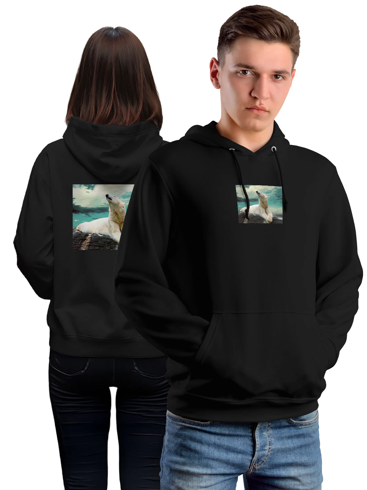 Худи Животные белый медведь арктика чёрное с принтом — подарок зоолюбителю — Чёрная, фото 1