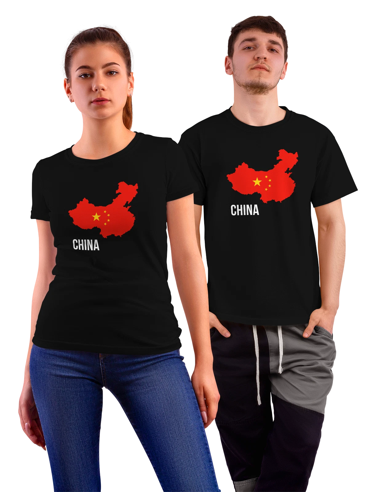 Футболка с флагом Китая China чёрная с принтом — национальная символика — Чёрная, фото 1