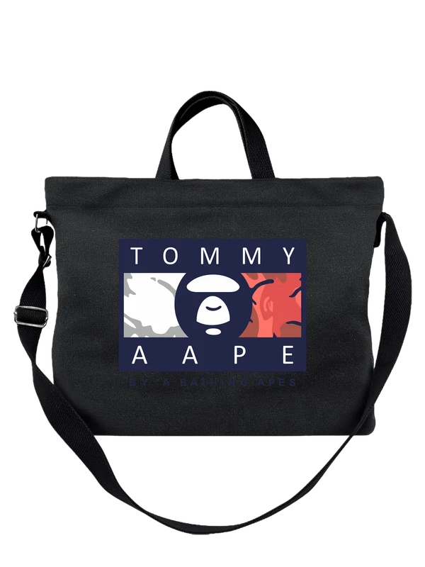 Сумка Tommy AAPE логотип Ape Head камуфляж среди листьев — Чёрная, фото 1