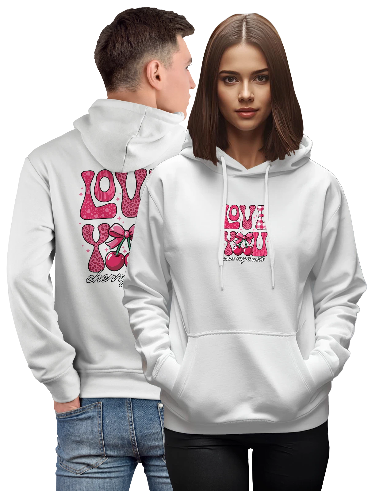 Худи LOVE с вишней и бантом белое с принтом — декоративные буквы — Белая, фото 1
