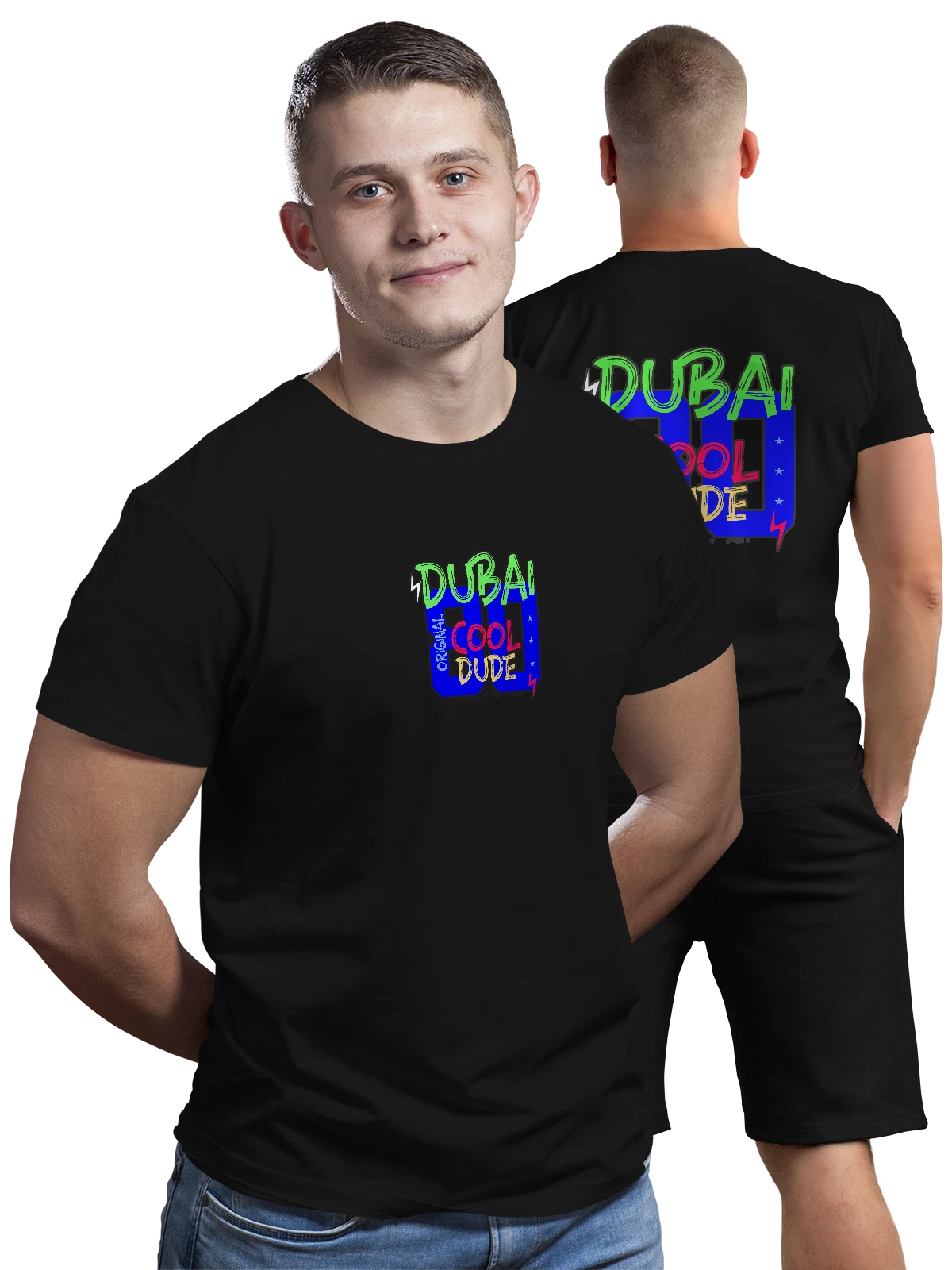 Футболка с надписью Дубай Dubai 80 чёрная с принтом на спине — название города — Чёрная, фото 1
