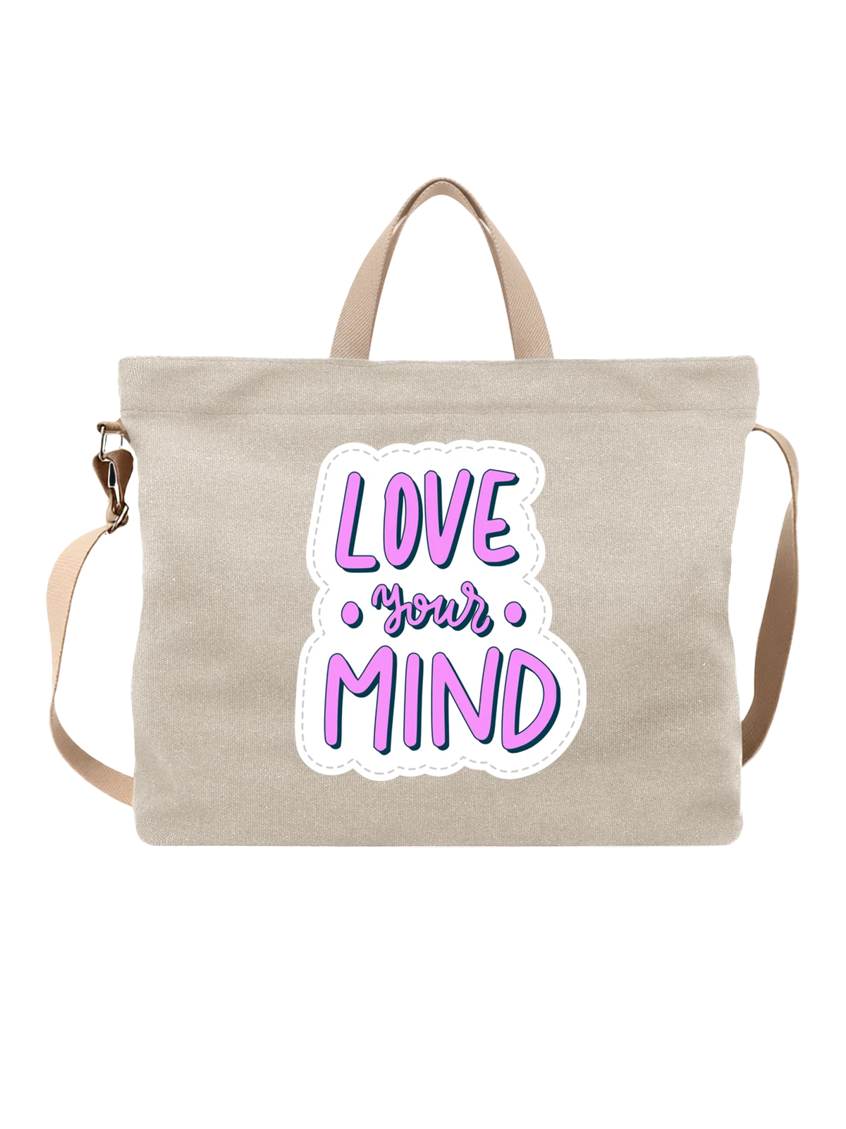 Сумка Надпись Love your Mind белая с принтом — принт на одежду — Белая, фото 1