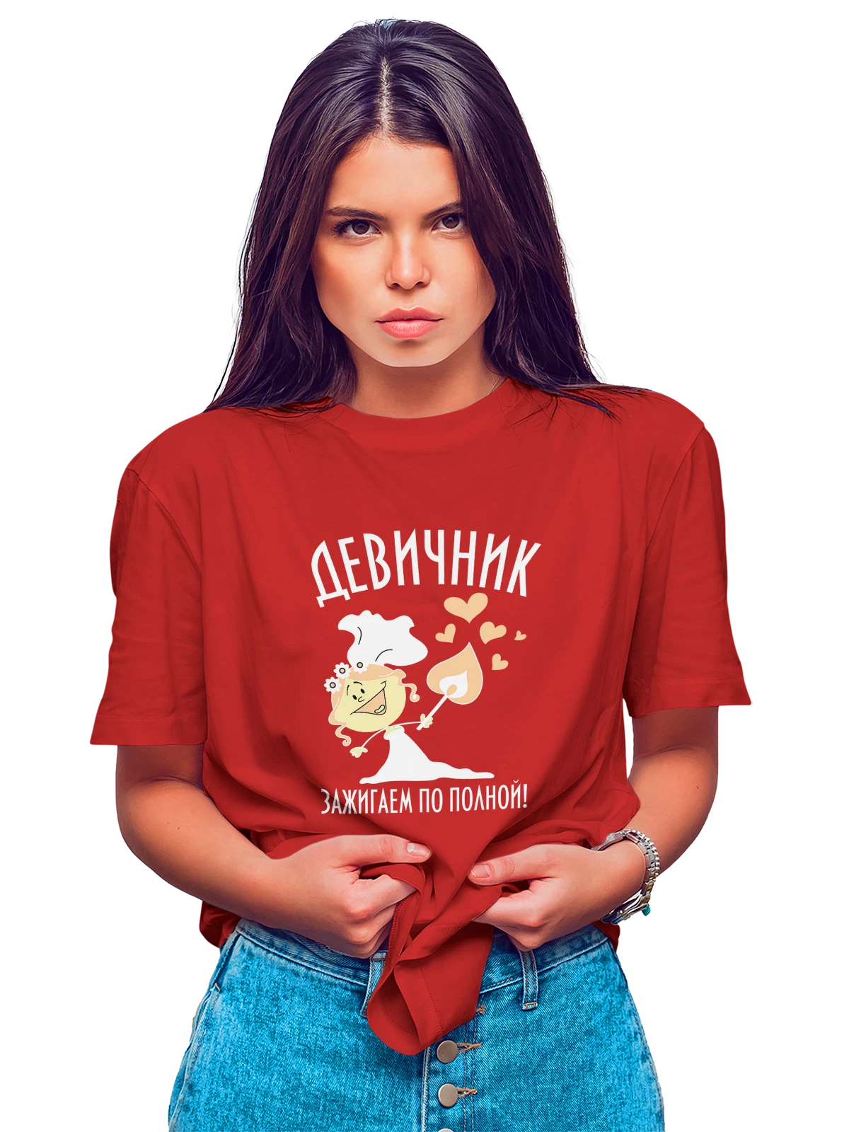 Футболка Девичник красная с принтом — футболка подростку — Красная, фото 1