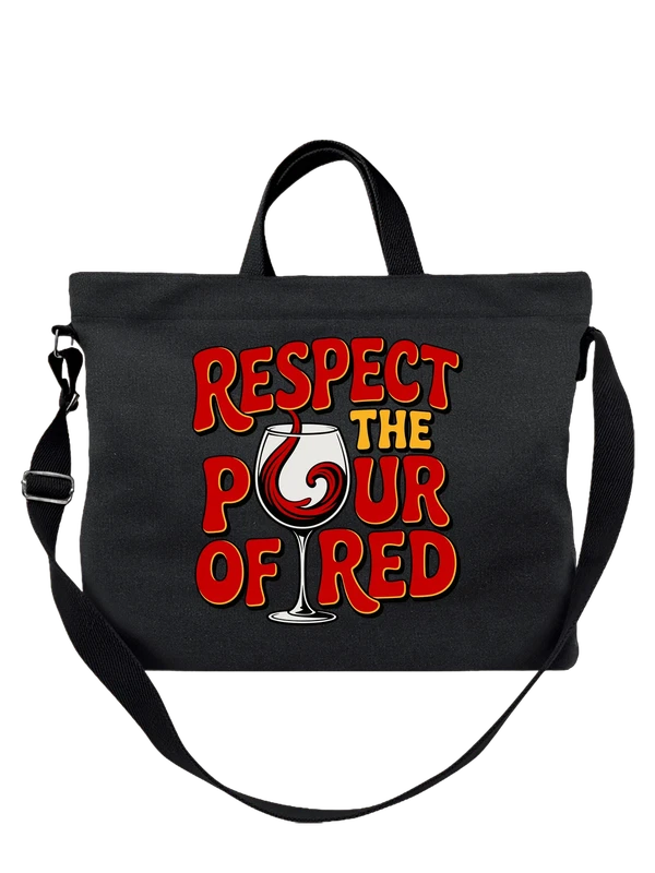 Сумка чёрная с принтом Бокал вина с надписью Respect The Pour — Чёрная, фото 1