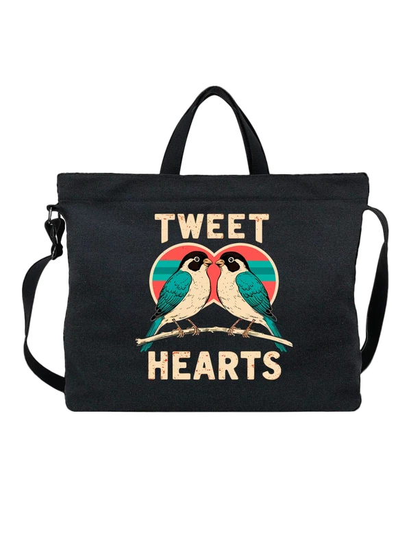 Сумка с птицами tweet hearts — Чёрная, фото 1