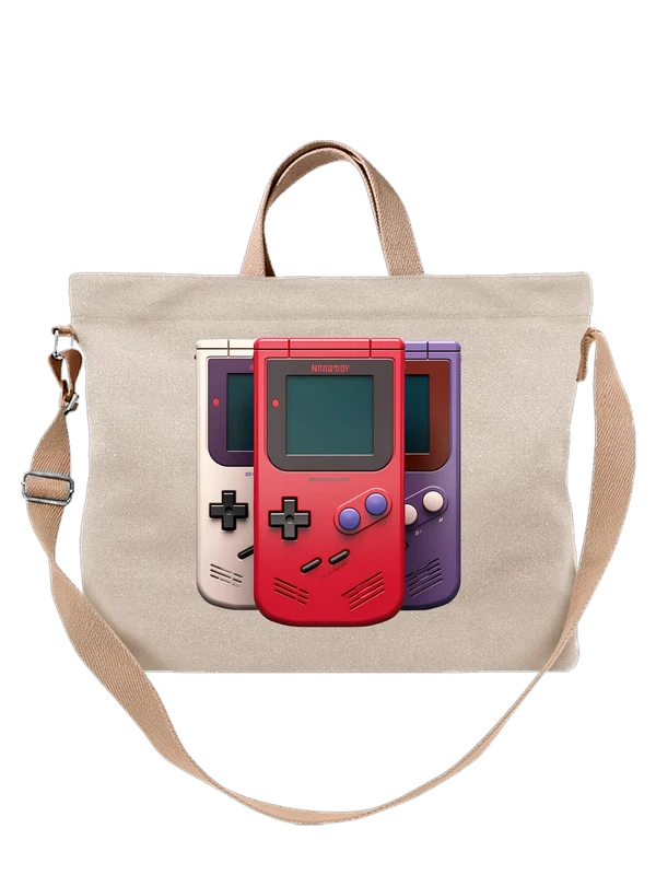 Сумка бежевая с принтом Ретро игровые консоли Nintendo в трёх цветах — Бежевая, фото 1