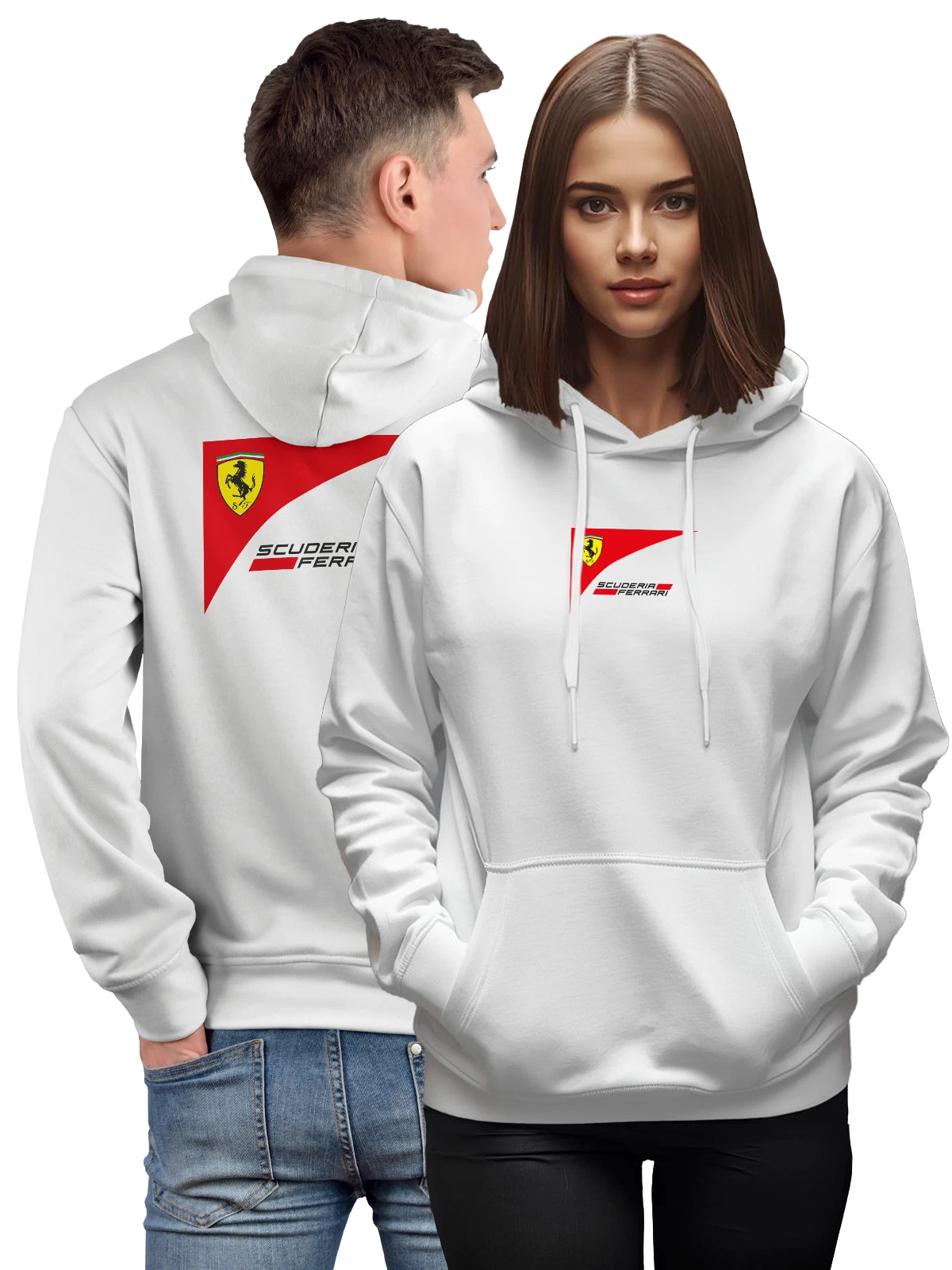Худи Ferrari белое с принтом — контрастный принт — Белая, фото 1
