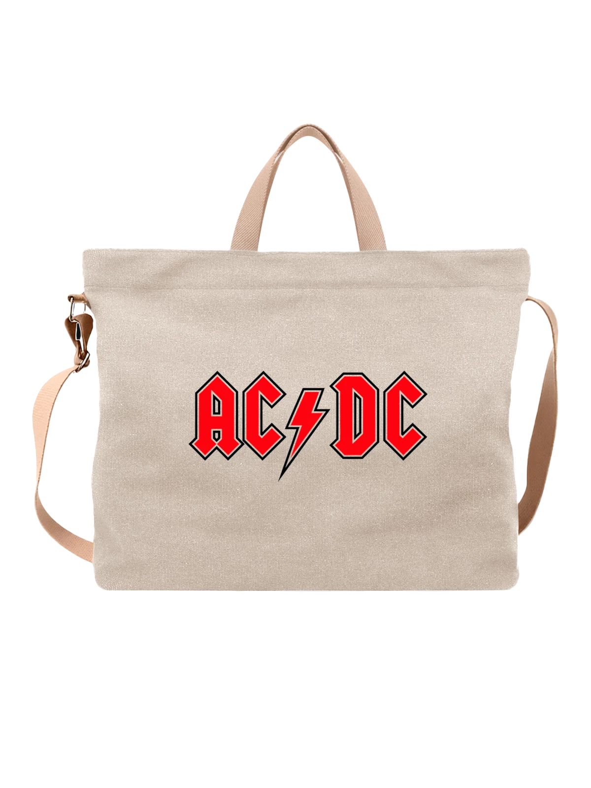 Сумка Группа AC DC логотип белая с принтом — гитарная музыка — Белая, фото 1