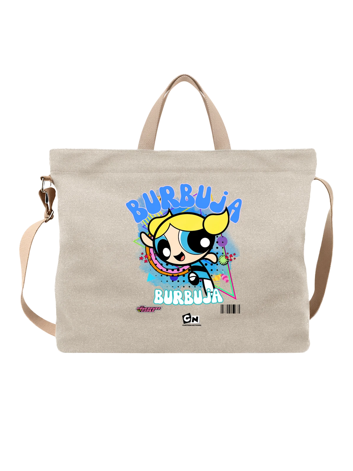 Сумка бежевая с принтом Баблс из Суперкрошек Powerpuff Girls — персонаж Баблс — Бежевая, фото 1