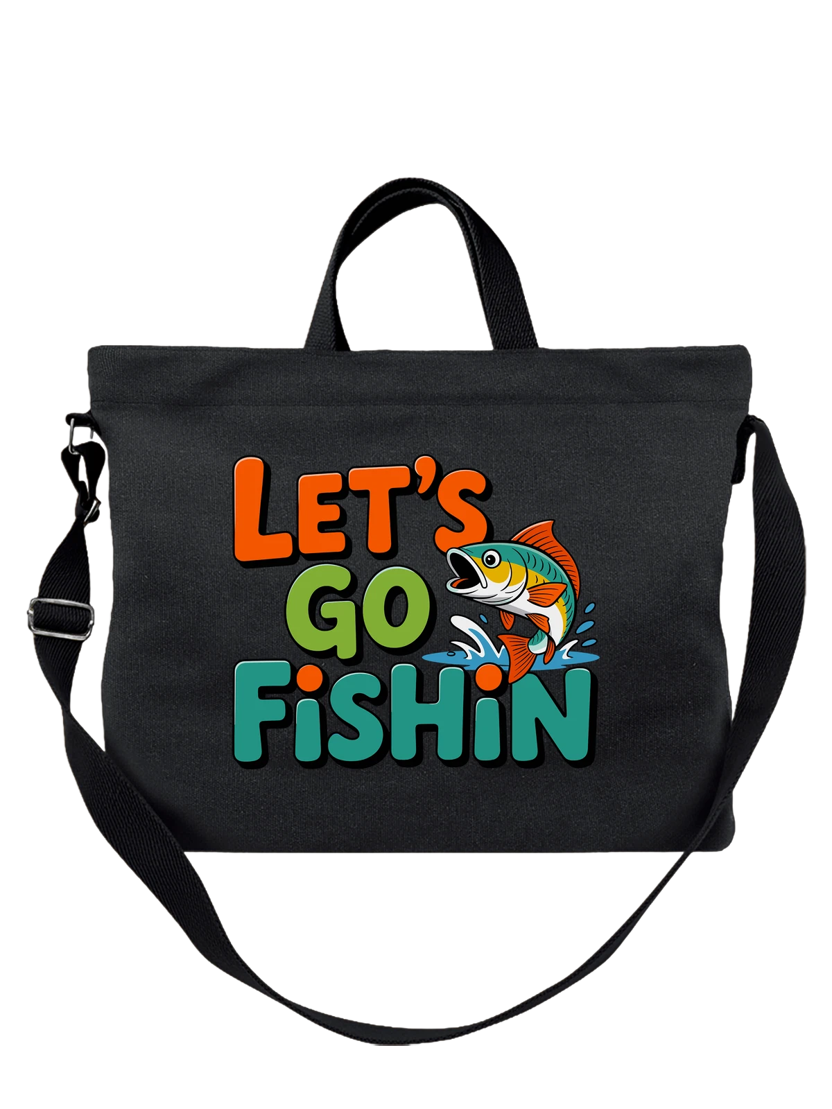 Сумка чёрная с принтом Рыба Let s Go Fishin — fishing — Чёрная, фото 1
