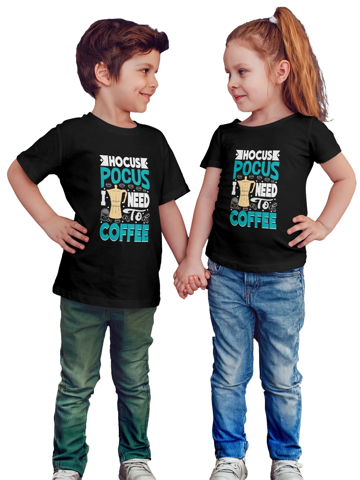 Футболка детская с кофейной чашкой и надписью COFFEE чёрная с принтом — кофейный арт — Чёрная, фото 1