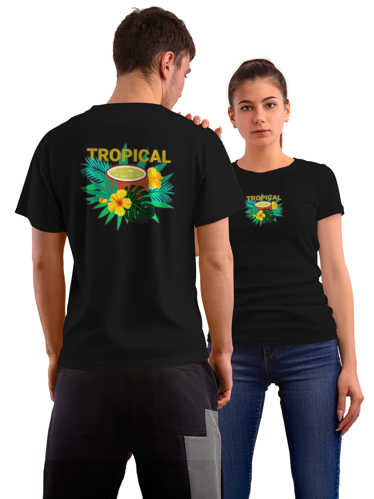 Футболка с кокосом tropical чёрная с принтом на спине — растительная пища — Чёрная, фото 1