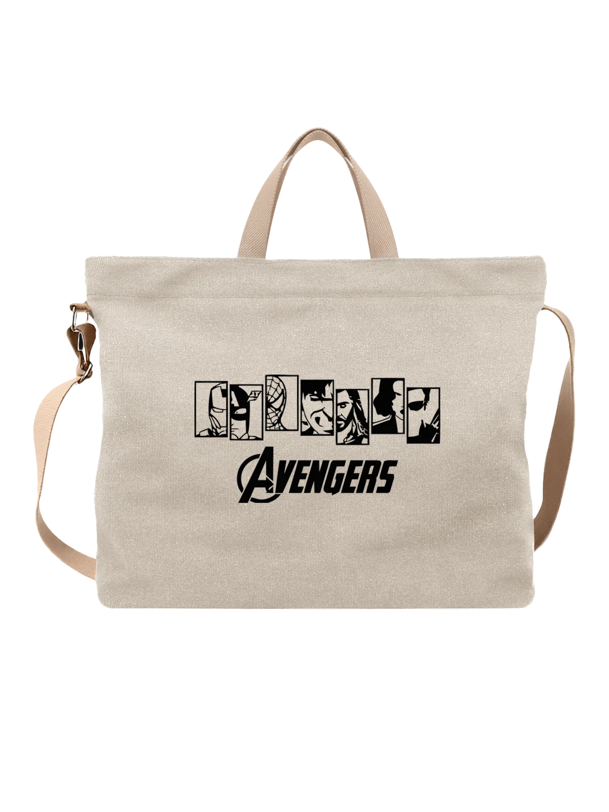 Сумка Avengers белая с принтом — Железный человек и Капитан Америка — Белая, фото 1