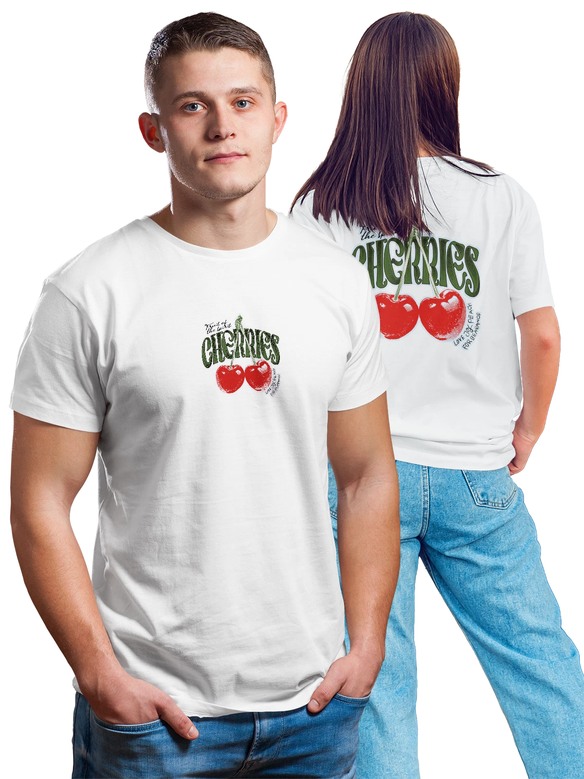Футболка Вишня cherries белая с принтом на спине — растительная пища — Белая, фото 1