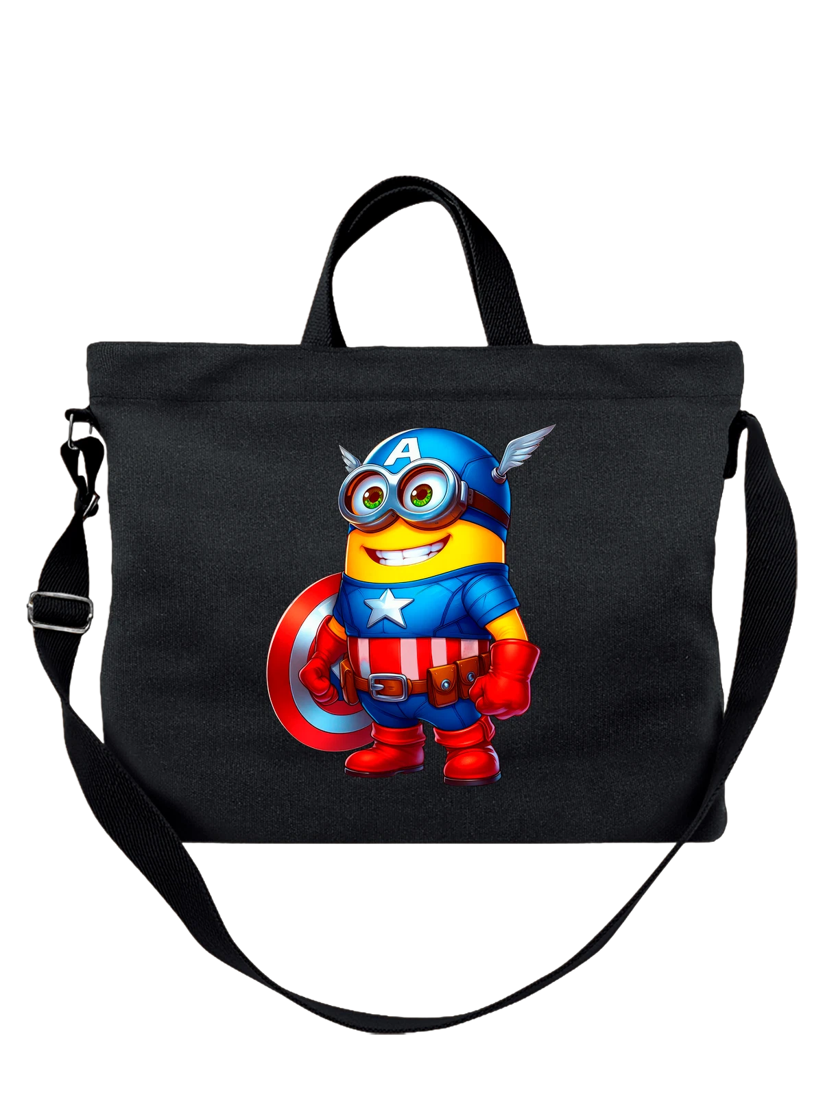 Сумка с Миньоном Minion Капитаном Америкой Captain Ameri чёрная с принтом — поп культура — Чёрная, фото 1