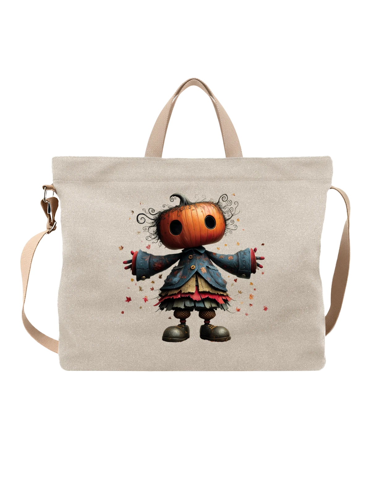 Сумка бежевая с принтом Pumpkin scarecrow doll в старом пальто — scarecrow doll — Бежевая, фото 1