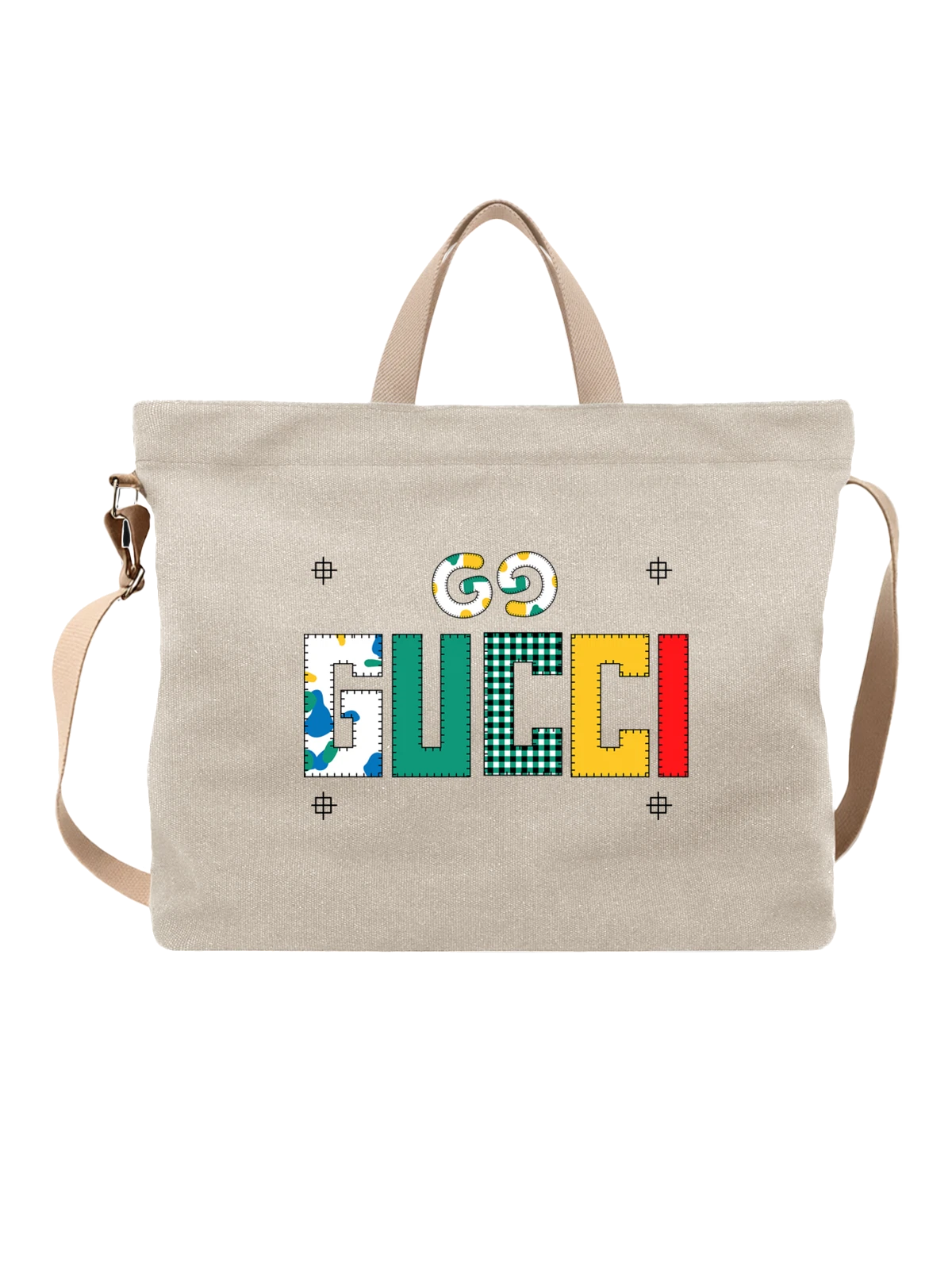 Сумка Gucci с логотипом GG и надписью белая с принтом — графичный принт — Белая, фото 1