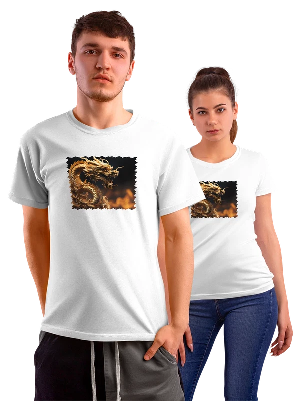 Футболка Разные Золотой дракон — Белая, фото 1