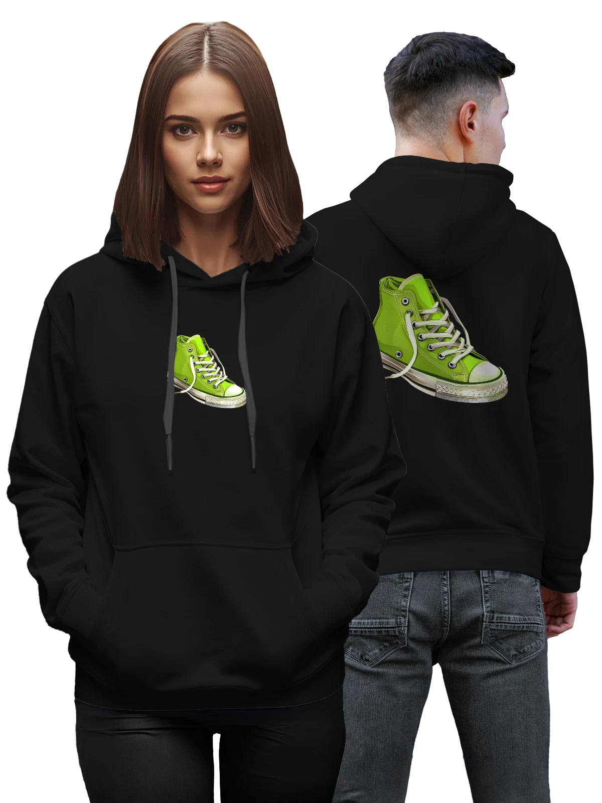 Худи Зеленые высокие кеды на шнуровке чёрное с принтом — casual style — Чёрная, фото 1