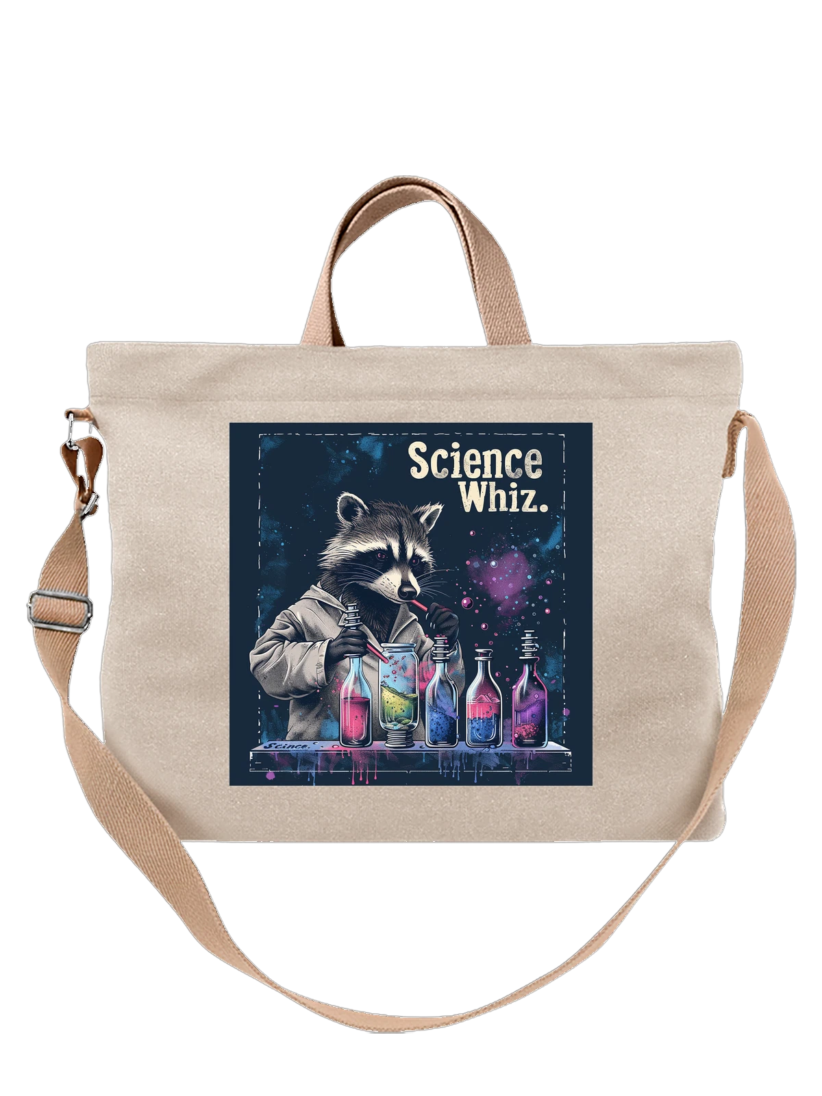 Сумка Енот ученый Science Whiz с колбами белая с принтом — химия — Белая, фото 1