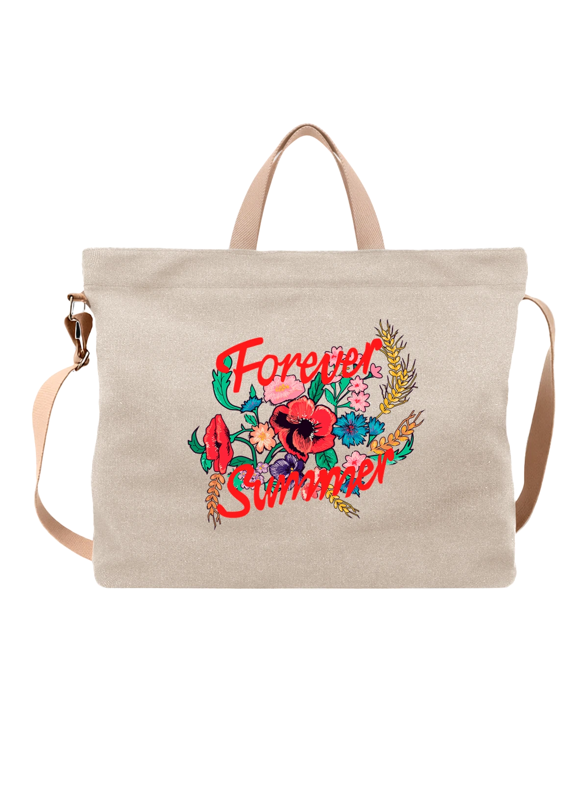 Сумка Надпись forever summer белая с принтом — флористика — Белая, фото 1
