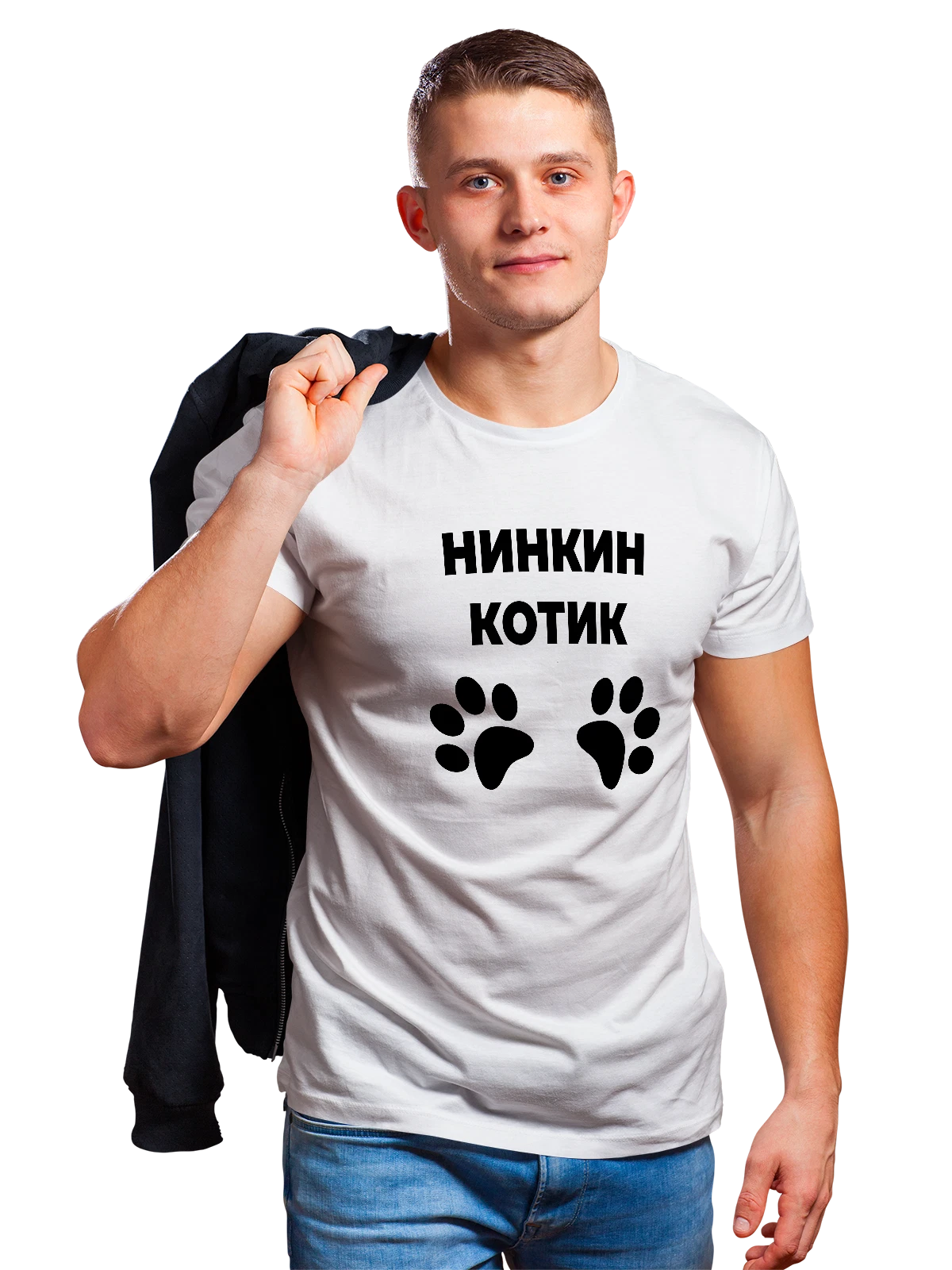 Футболка Имя Нина котик белая с принтом — надпись с именем — Белая, фото 1