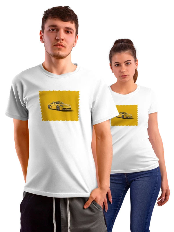 Футболка машина Porsche 718 Boxster Yellow эстетика — Белая, фото 1