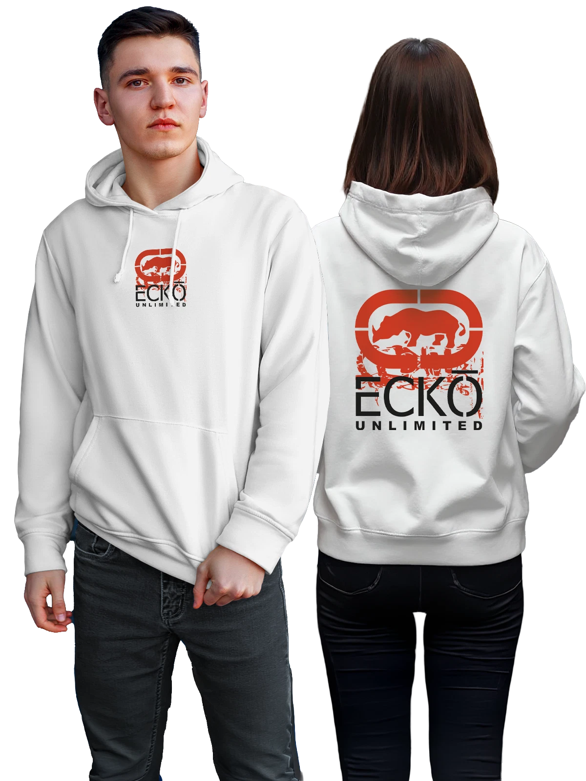 Худи Ecko Unltd белое с принтом — контрастный принт — Белая, фото 1
