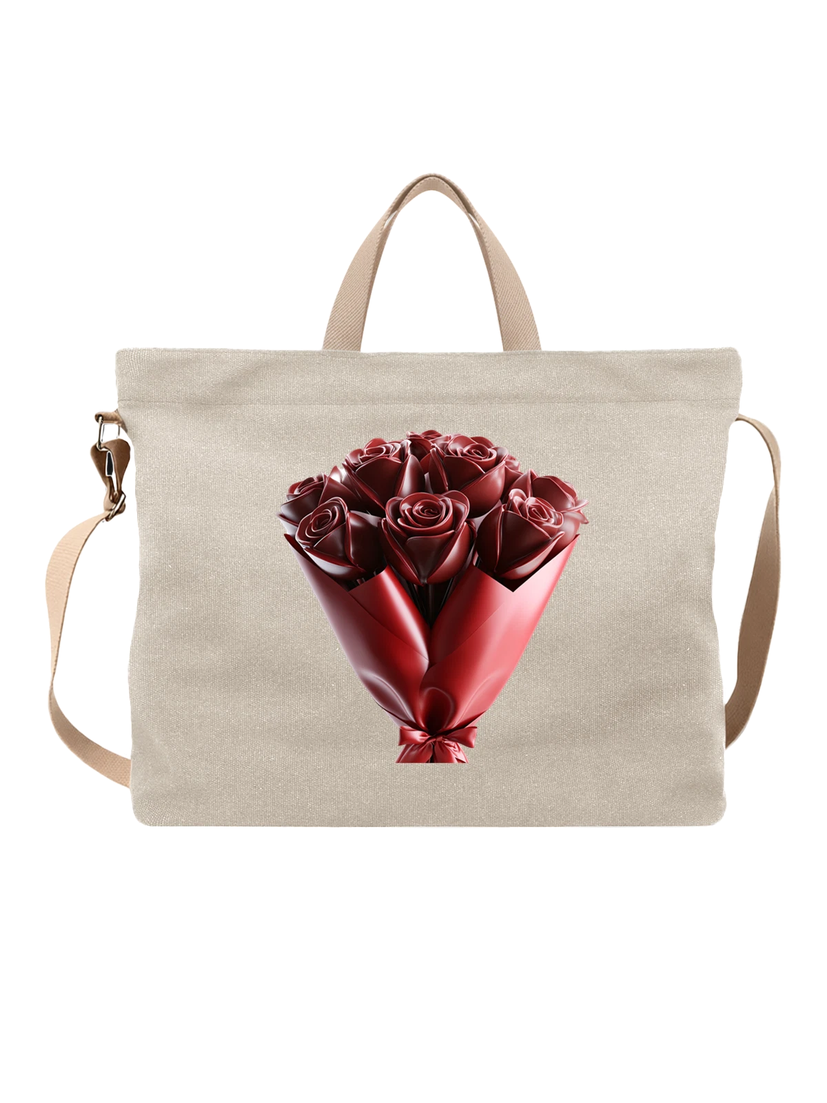 Сумка Red rose bouquet бордовых роз в красной упаковке белая с принтом — свадебный и праздничный букет — Белая, фото 1
