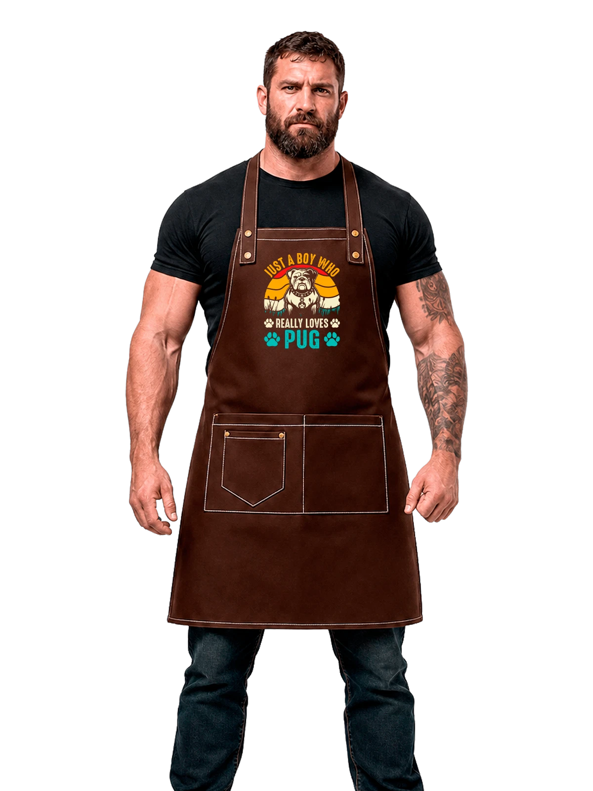 Фартук Мопс чёрный с принтом — кинология — Чёрная, фото 1