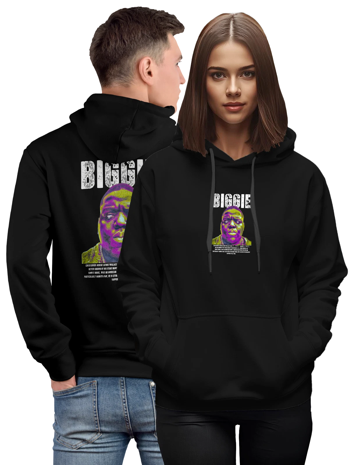 Худи Notorious B.I.G. портрет рэпера Бигги чёрное с принтом — легенда хип-хопа — Чёрная, фото 1