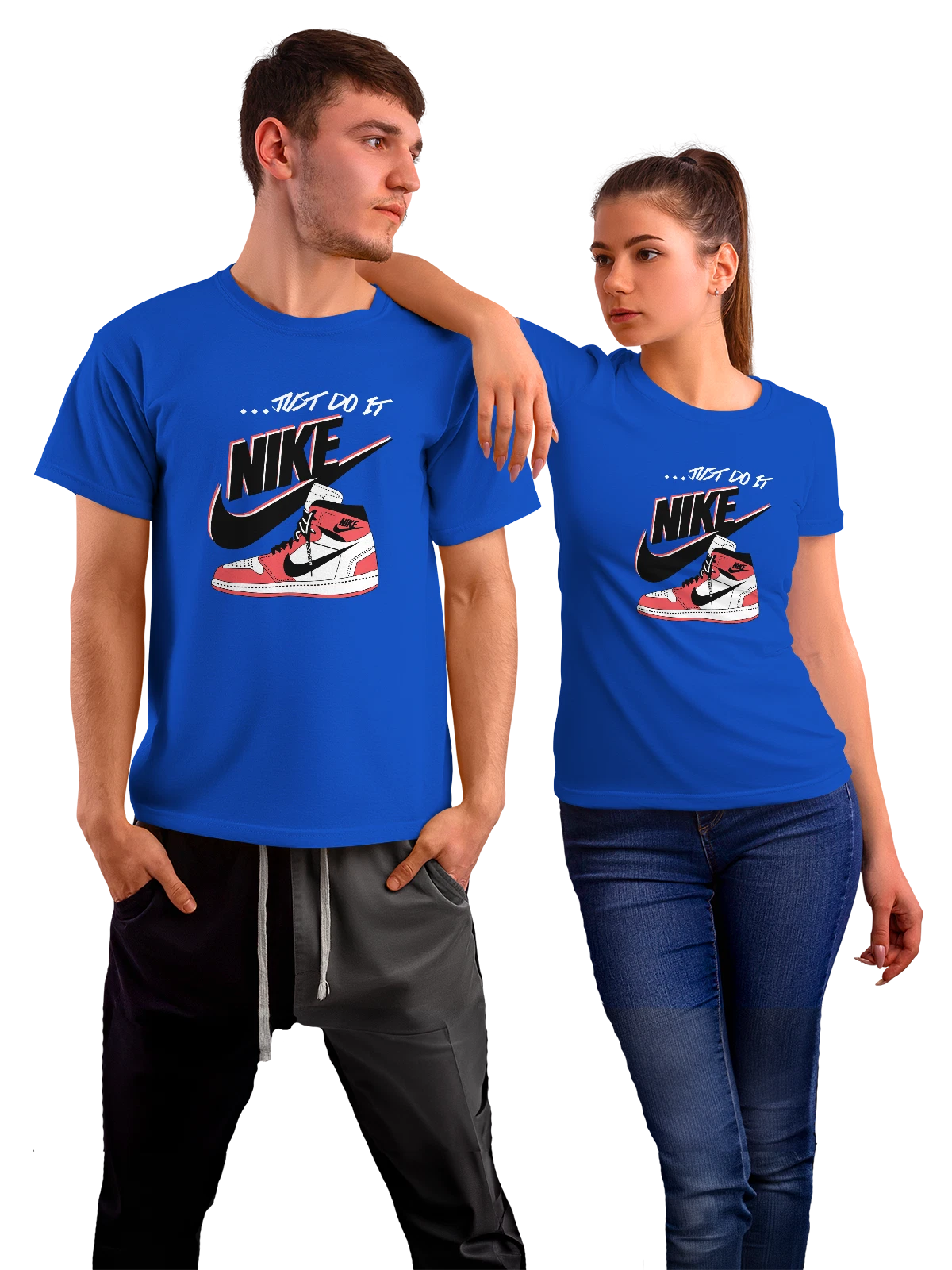 Футболка Nike Jordan high-top sneaker красно черная синяя с принтом — sneaker — Синяя, фото 1