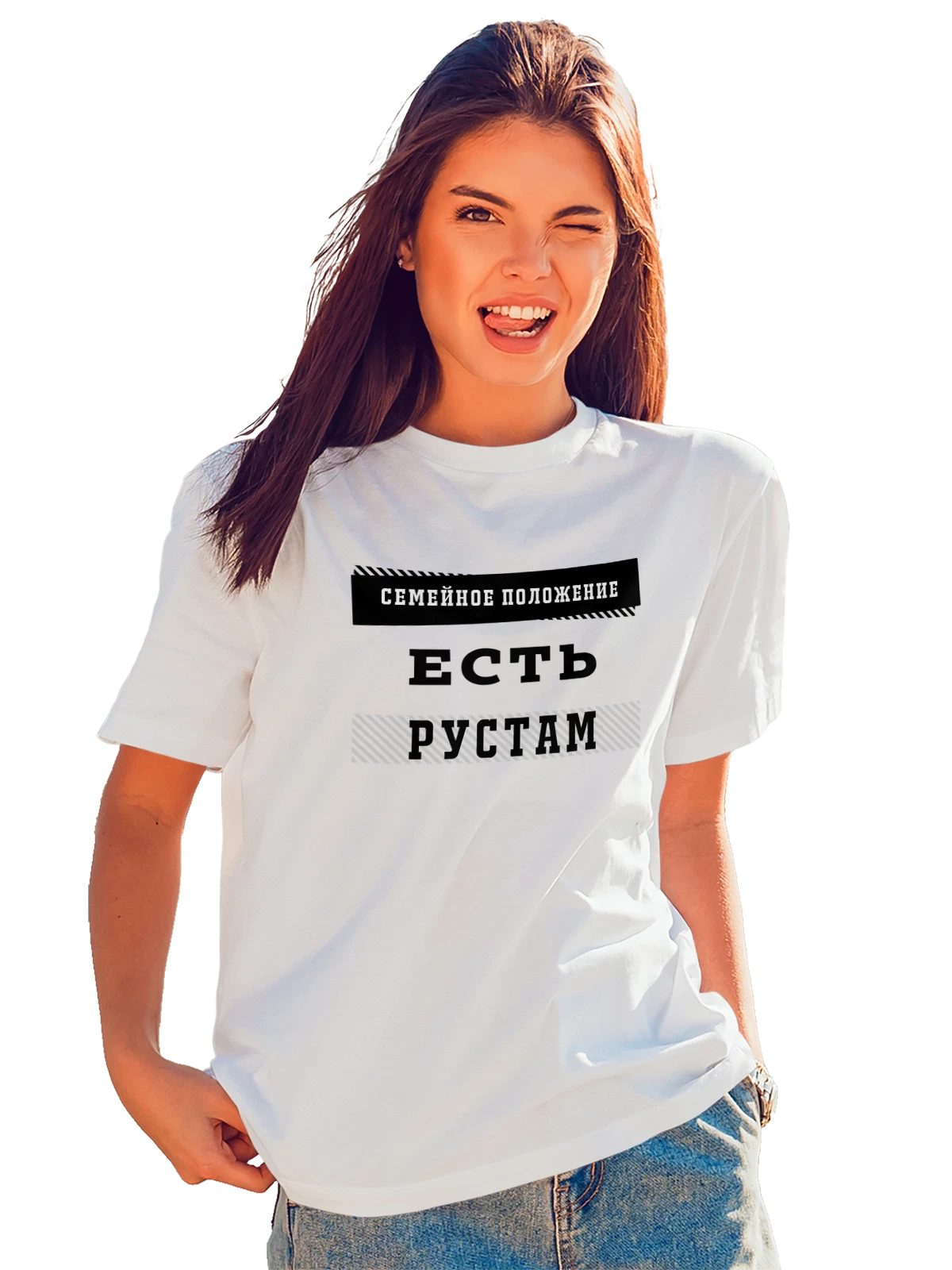 Футболка Имя Рустам белая с принтом — персональный подарок — Белая, фото 1