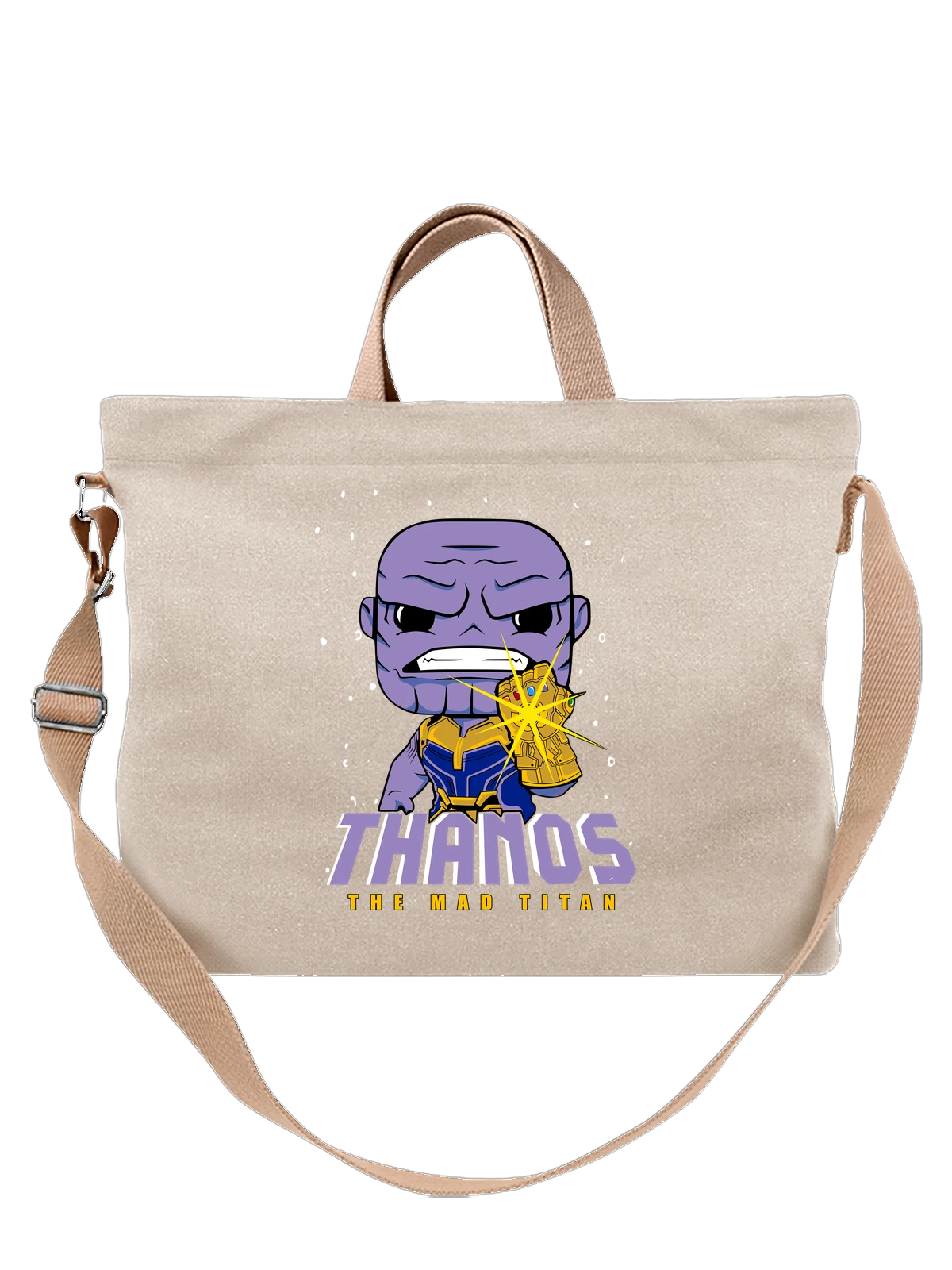 Сумка бежевая с принтом Танос с Перчаткой Бесконечности Marvel — Mad Titan — Бежевая, фото 1