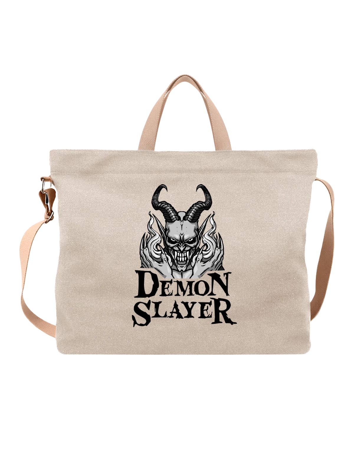 Сумка с демоном demon slayer белая с принтом — подарок поклоннику хоррора — Белая, фото 1