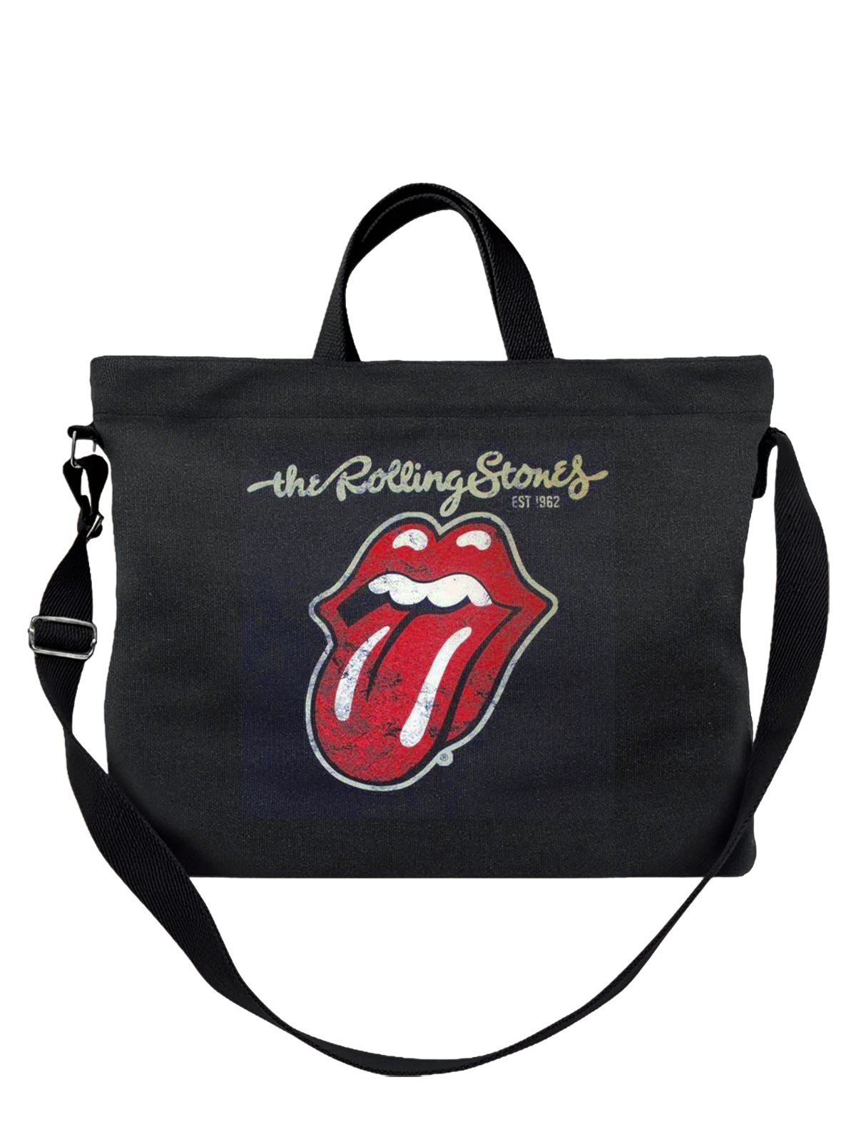 Сумка Rolling Stones логотип язык группы цветной чёрная с принтом — рок музыка — Чёрная, фото 1