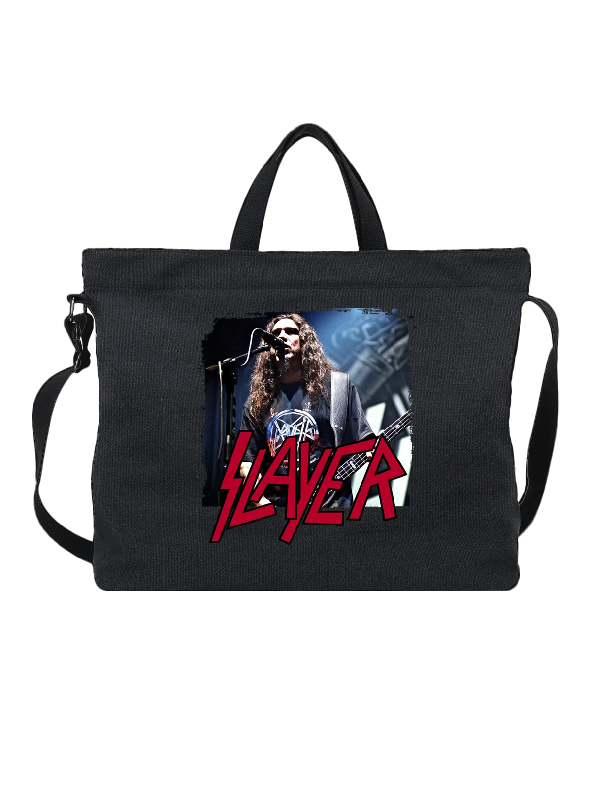 Сумка с Slayer Джефф Ханнеман чёрная с принтом — футболка подростку — Чёрная, фото 1