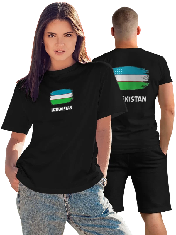 Футболка с флагом Узбекистан Uzbekistan — Чёрная, фото 1