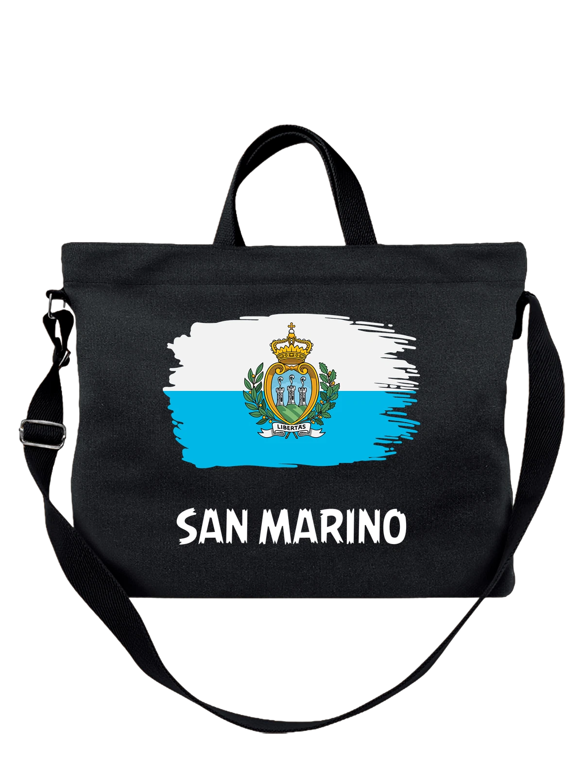 Сумка с флагом Сан Марино San Marino чёрная с принтом — национальная символика — Чёрная, фото 1