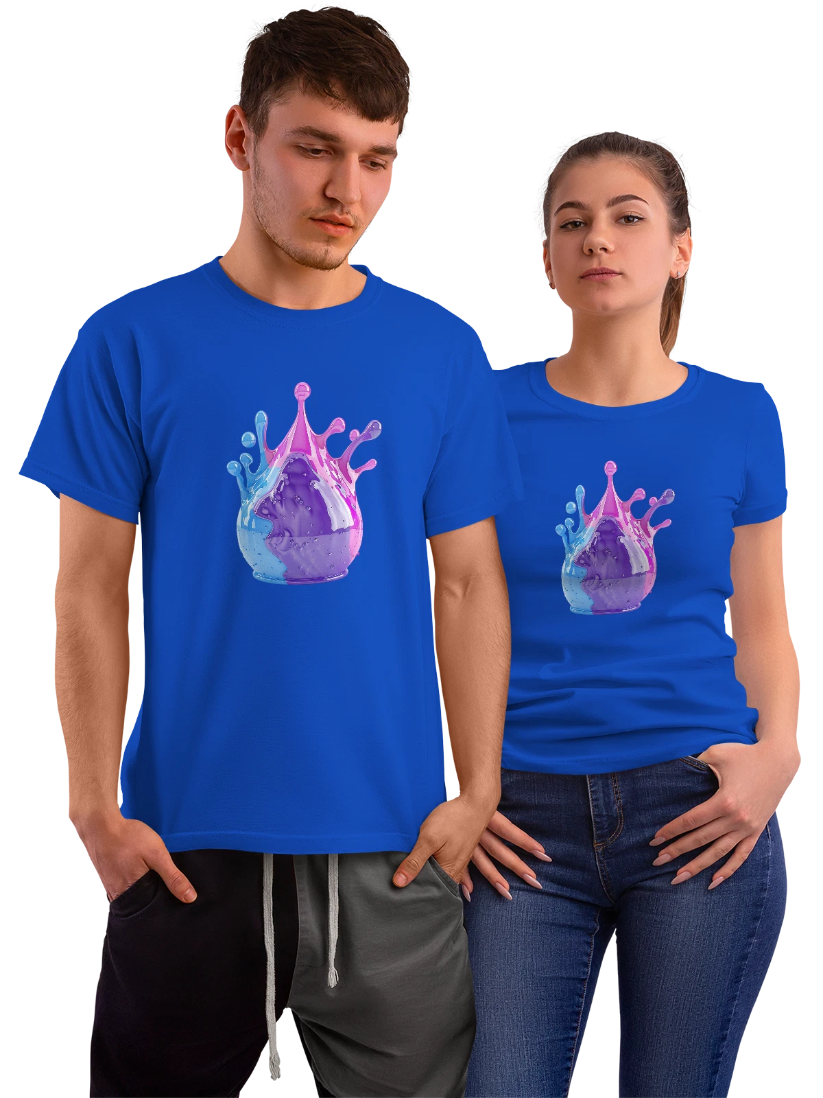 Футболка Цветная капля в брызгах и потеках синяя с принтом — современная абстракция — Синяя, фото 1
