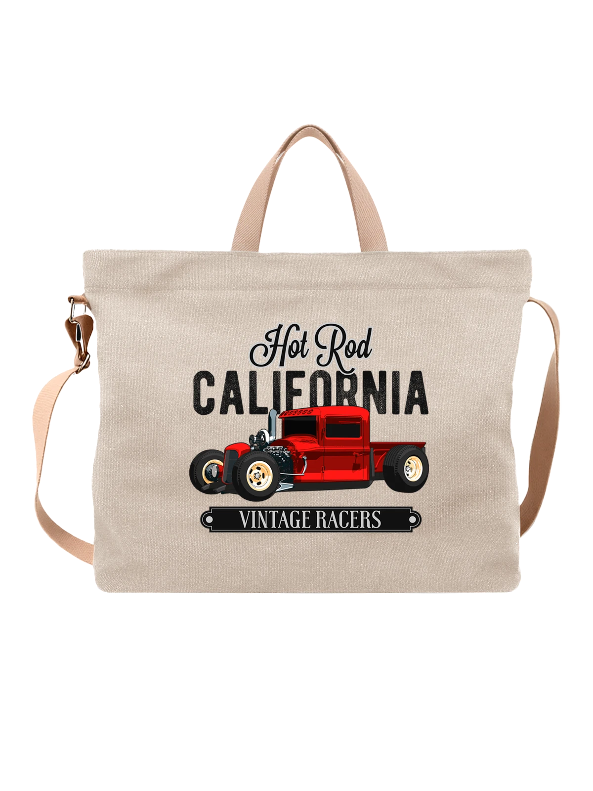 Сумка Ретро автомобиль hot rod california белая с принтом — дорога — Белая, фото 1
