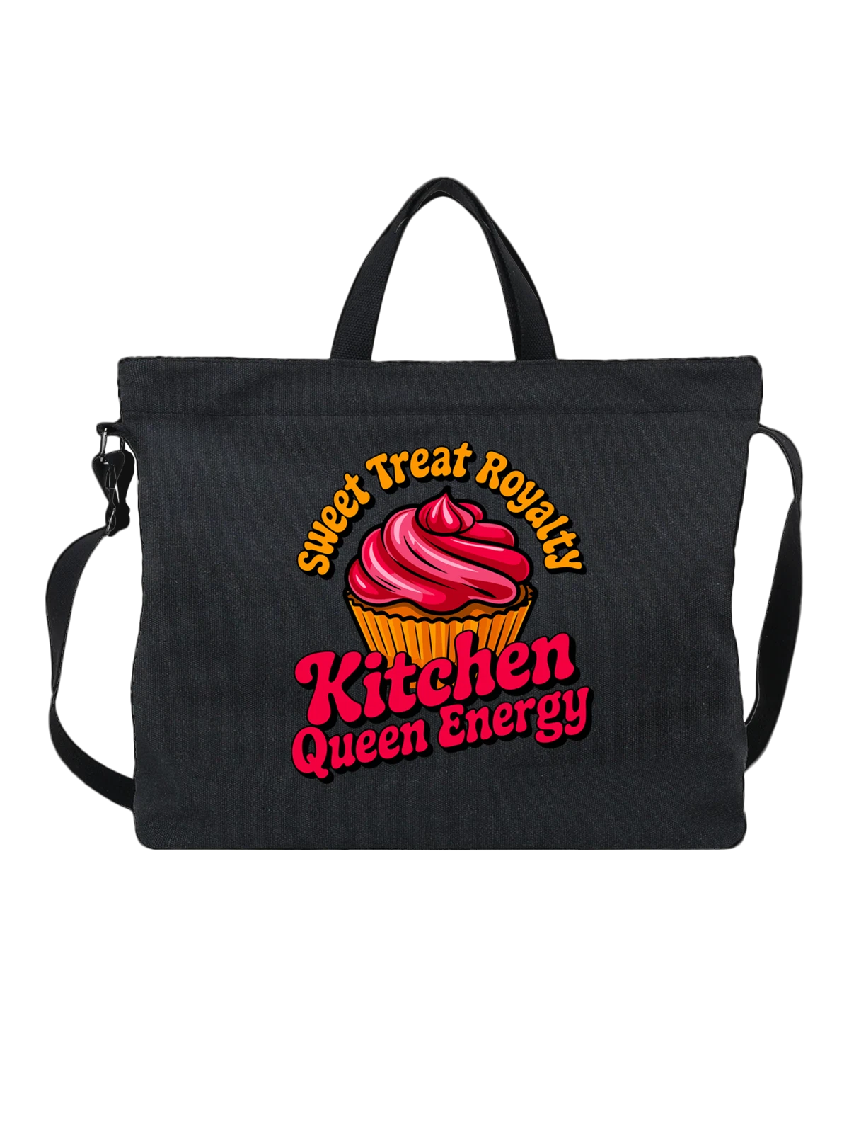 Сумка чёрная с принтом с капкейком и надписью Sweet Royalty — розовый frosting — Чёрная, фото 1