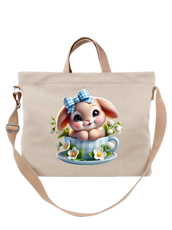 Сумка с милым baby rabbit в голубой чашке — Белая, фото 1