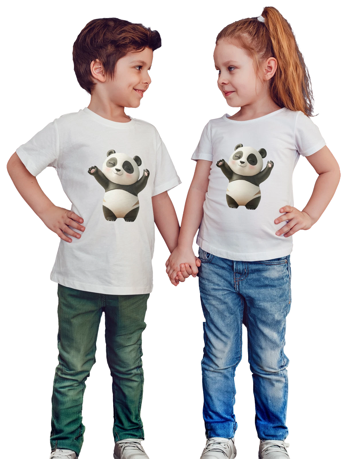 Футболка детская Панда с поднятыми лапами милая белая с принтом — kawaii панда — Белая, фото 1