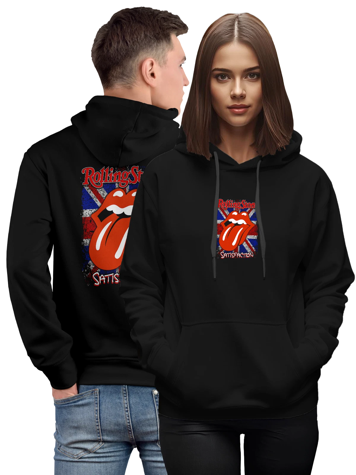 Худи Rolling Stones с логотипом губы и языка чёрное с принтом — рок — Чёрная, фото 1