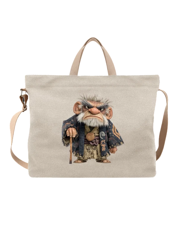 Сумка тролль-старик с посохом и хмурым взглядом — Белая, фото 1