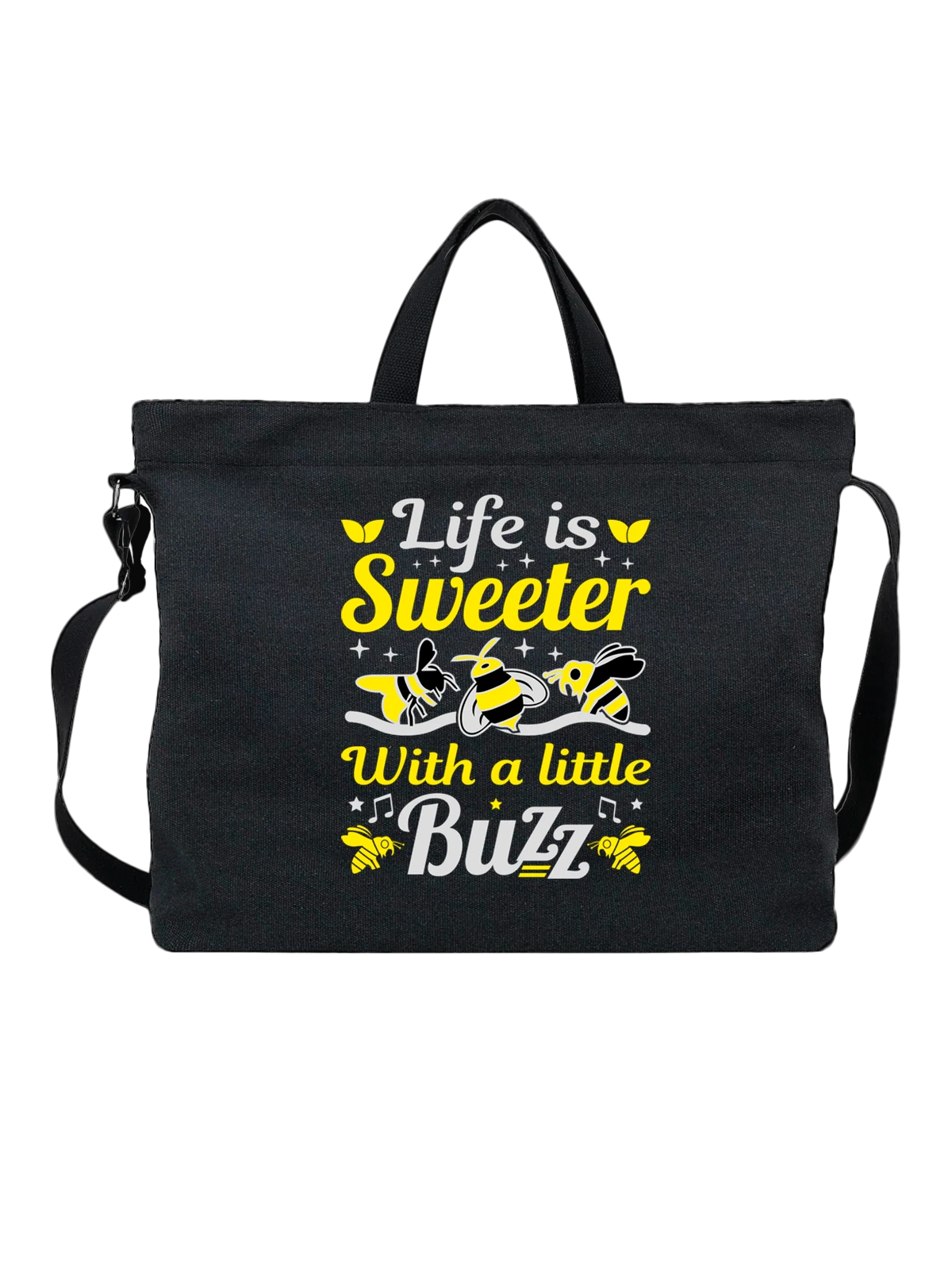 Сумка Надпись life is sweeter чёрная с принтом — streetwear футболка — Чёрная, фото 1