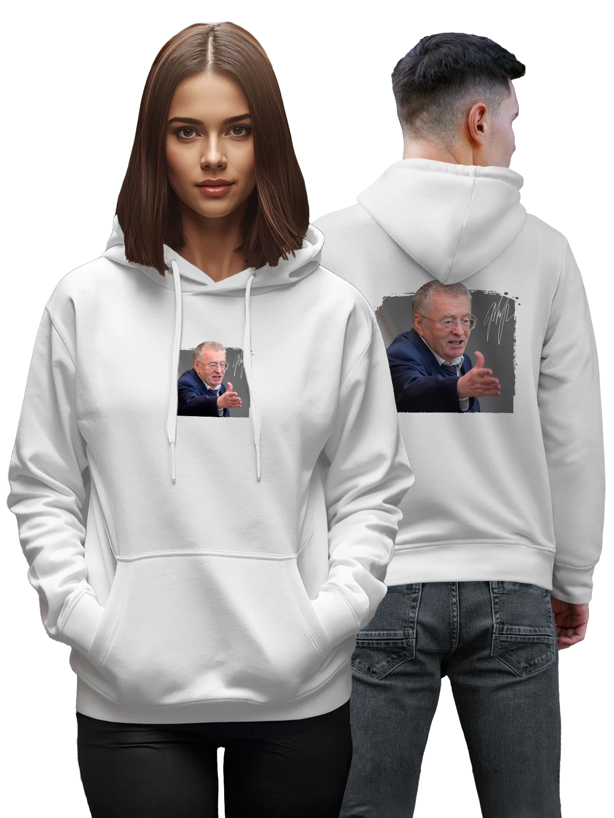 Худи с Жириновским белое с принтом — футболка подростку — Белая, фото 1