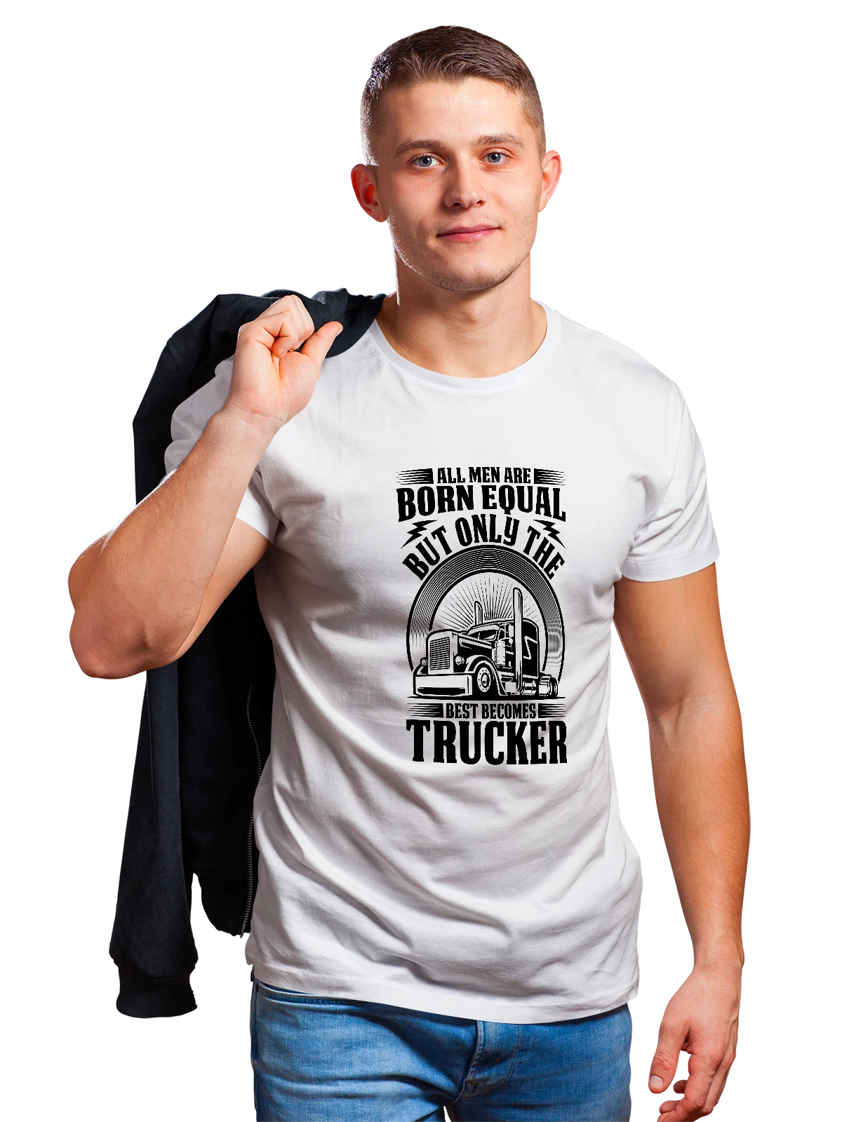 Футболка Грузовик only best becomes trucker белая с принтом — дорога — Белая, фото 1